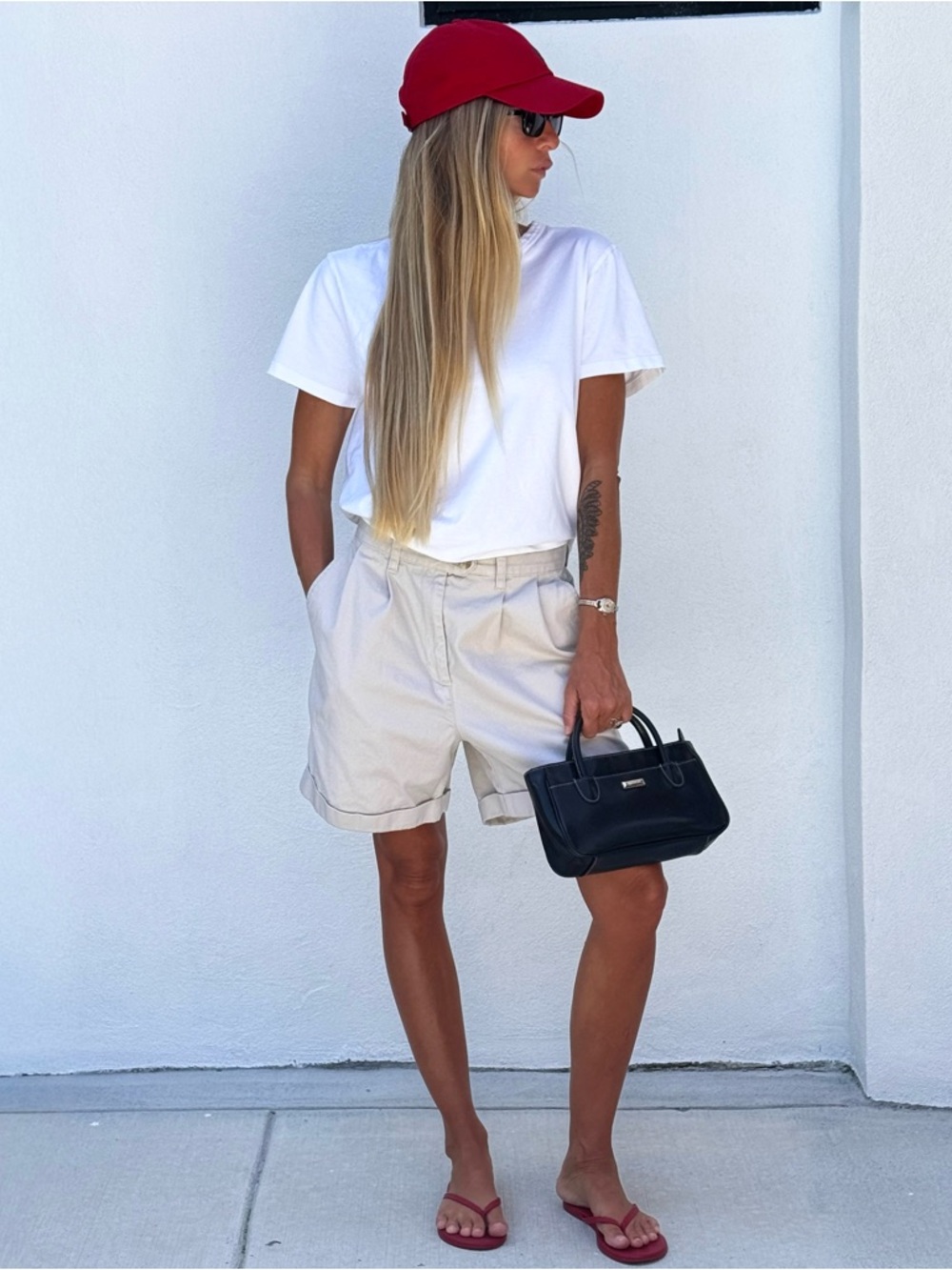 Minimalist Cotton High Waisted Khaki Shorts